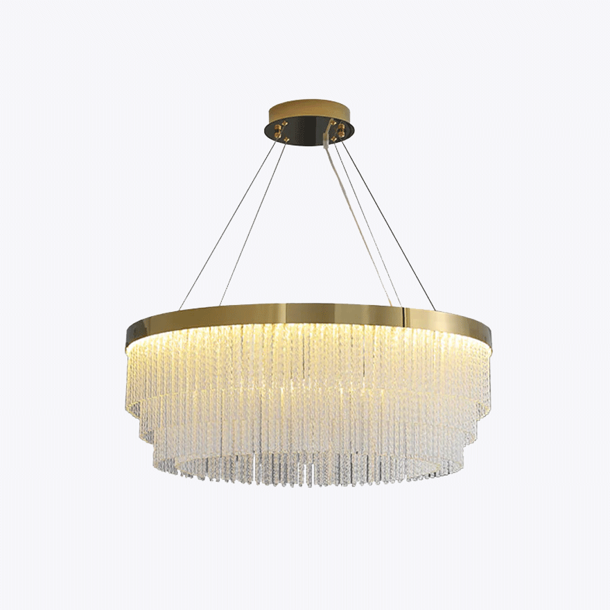 Royal Metal And Crystal Tassel Bedroom Chandelier Pendant Light, Gold, Trichromatic Light