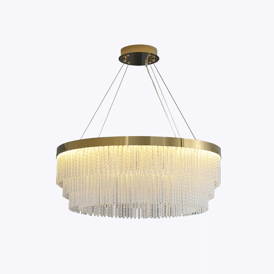 Royal Metal And Crystal Tassel Bedroom Chandelier Pendant Light, Gold, Trichromatic Light