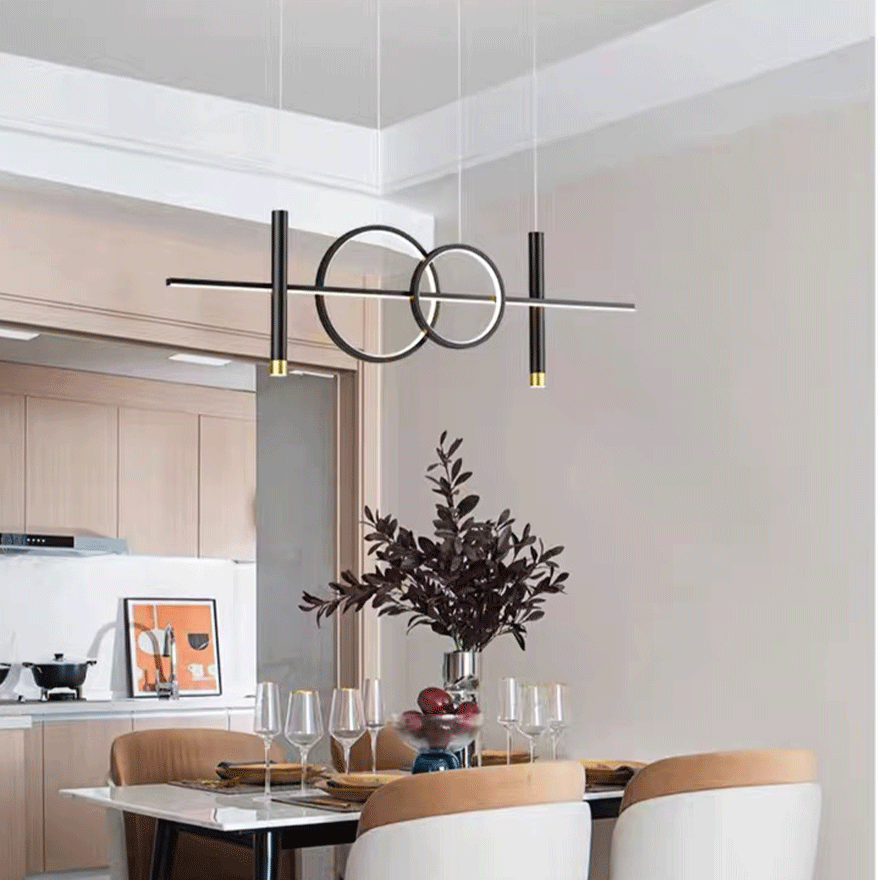 Minimalist Metal Linear Kitchen Island Pendant Light, Black/Gold