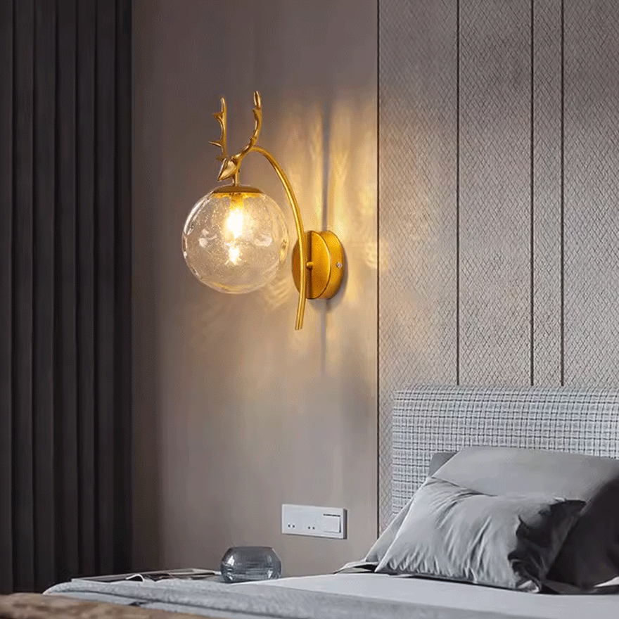 Modern Metal And Glass Deer Dining Room Wall Lamp, Black/Gold