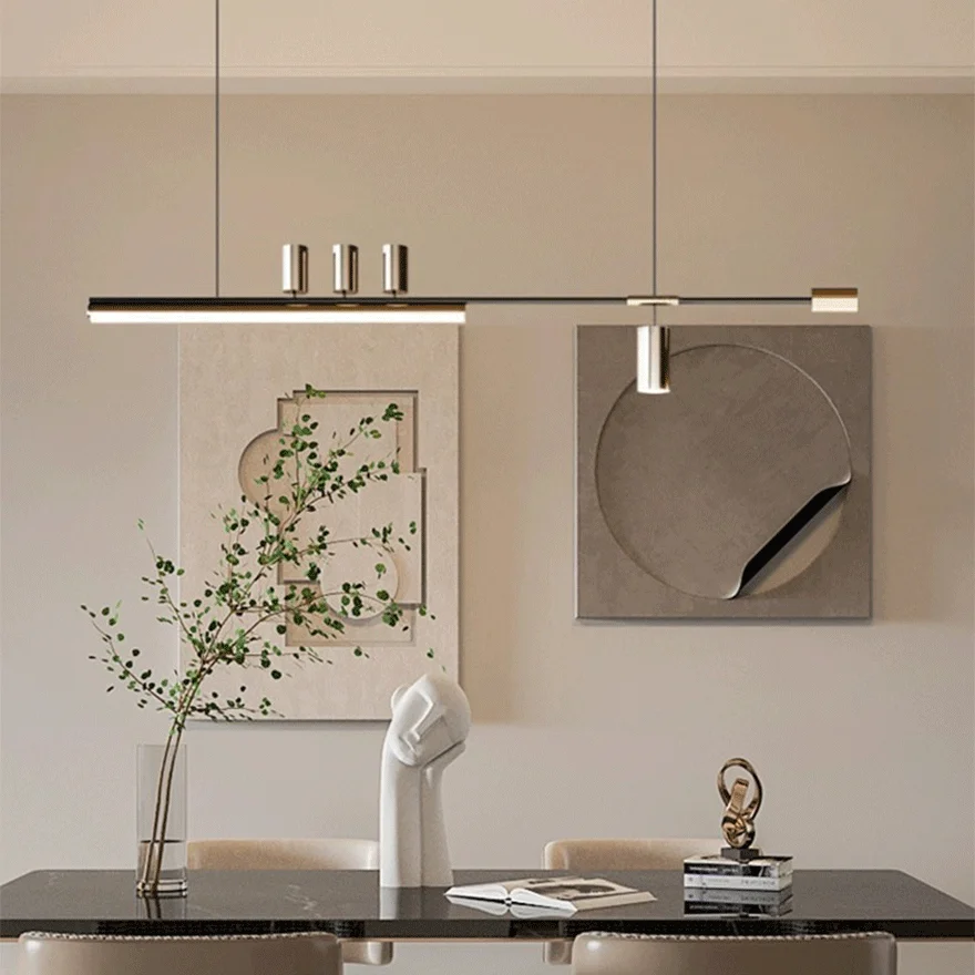 Modern Metal And Acylic Linear Kitchen Pendant Light, Black-Gold