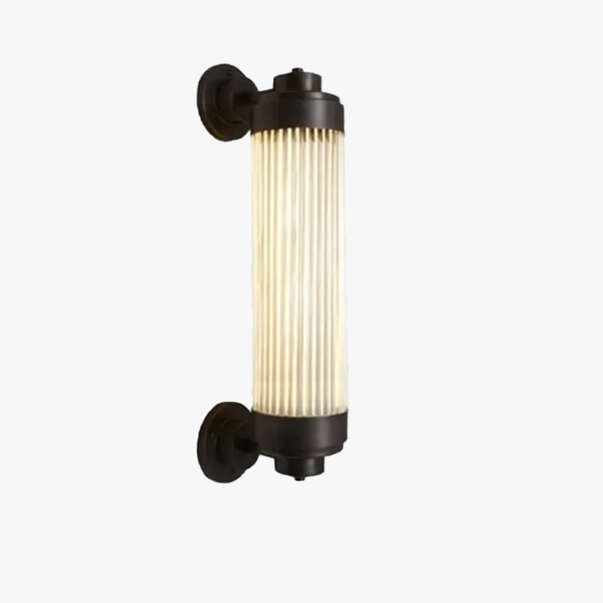 Modern  Metal And Glass Cylindrical Outdoor Wall Lamp, Antique Brass