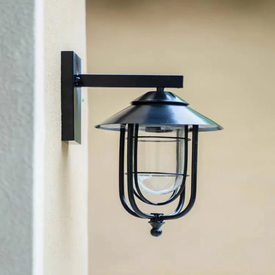 Retro Metal And Glass Lantern Outdoor Wall Lamp, Black