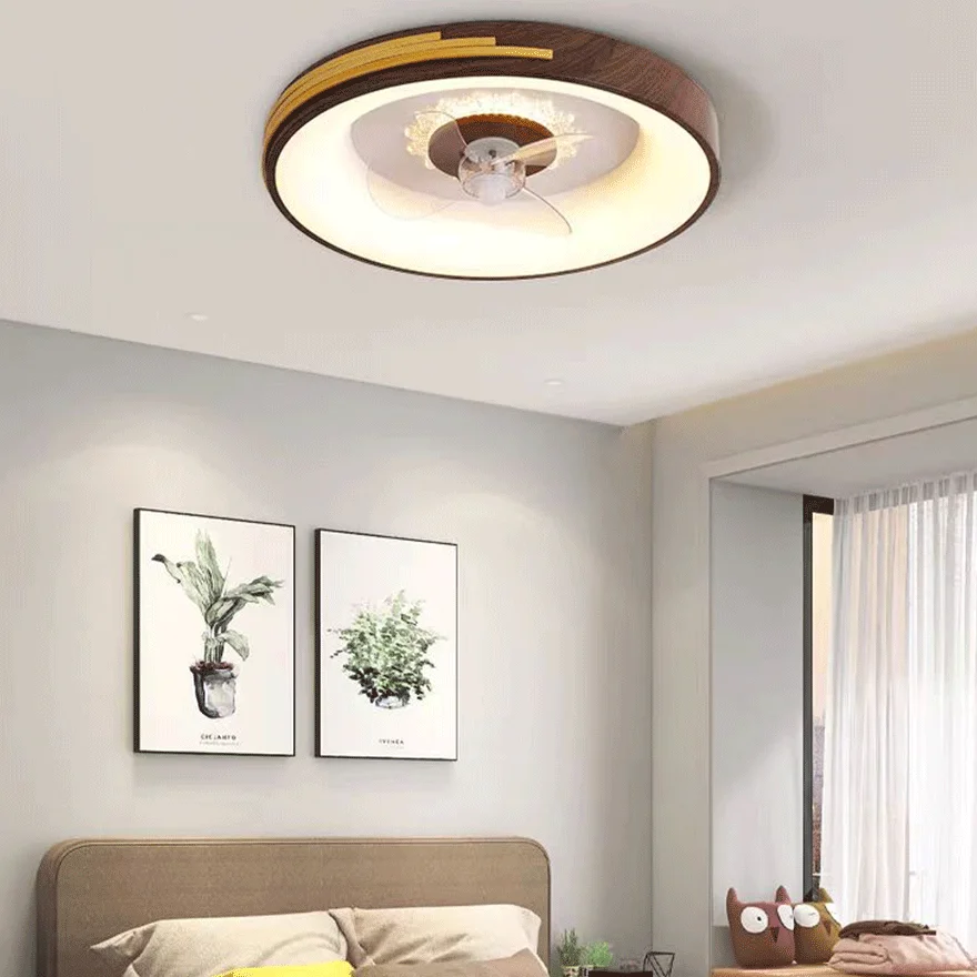 Modern Wooden And Metal Round Living Room Ceiling Fan, White