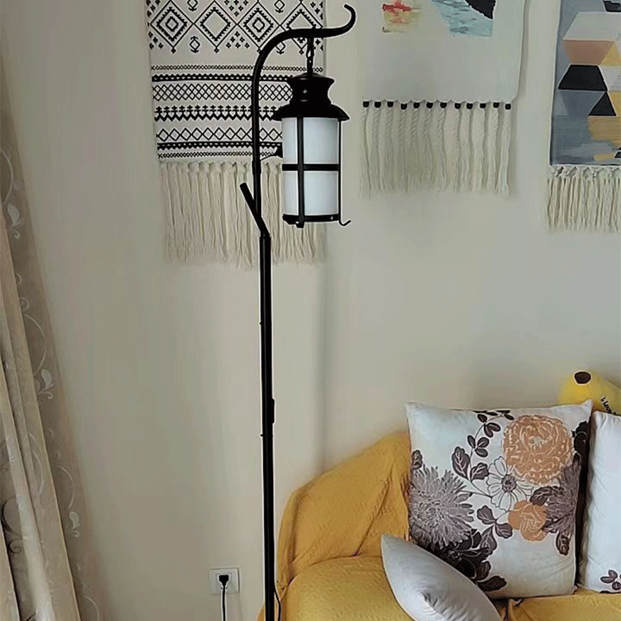 Art Deco  Metal And Glass Lantern Children's Room Floor Lamp, Black/White