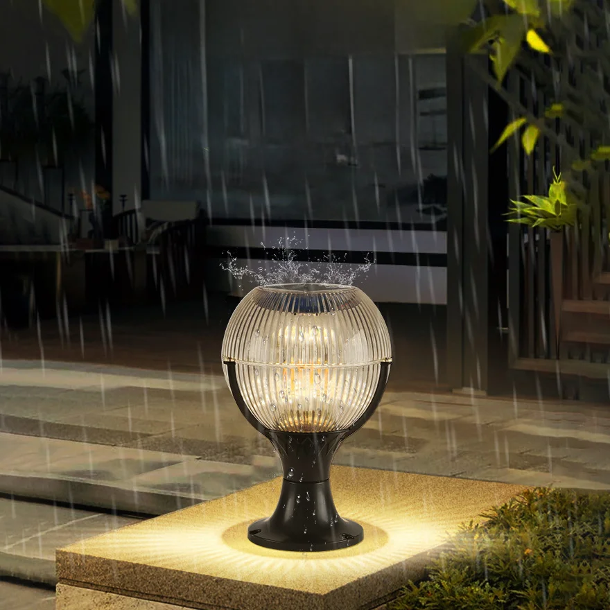 Unusual Acrylic Globular Outdoor Pathway Light, Black, Trichromatic Light