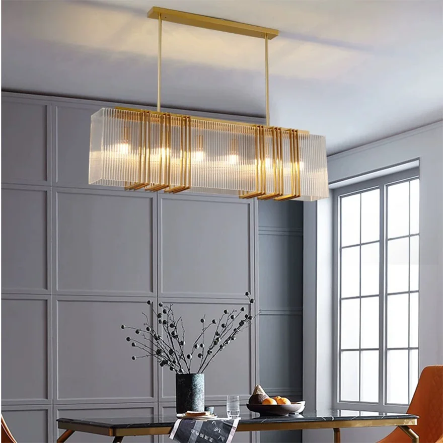 Modern Metal And Acrylic Rectangular Living Room Pendant Light, Gold