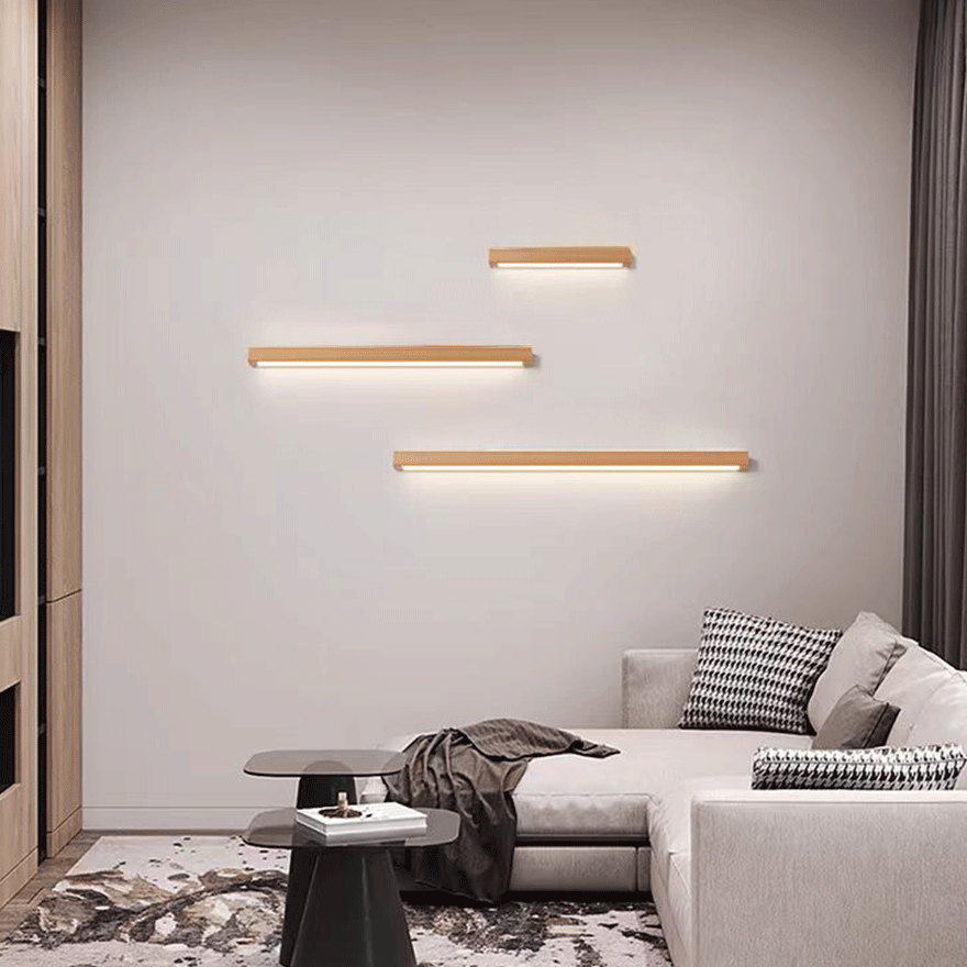 Modern WoodenAnd Acrylic Linear Living Room Wall Lamp, Log Color