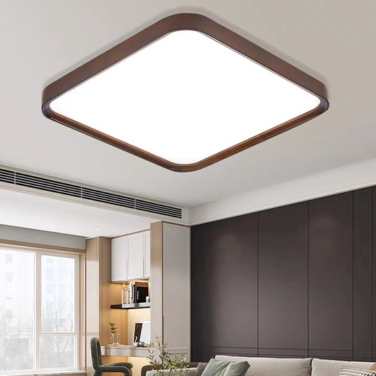 Classical Acrylic And Wooden Geometric Bedroom Ceiling Light, Walnut