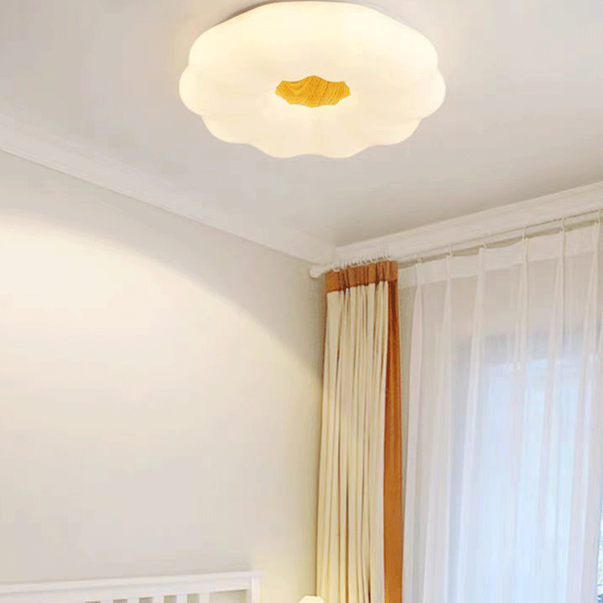 Designer Wooden And Acrylic Cloudy Living Room Ceiling Light, White