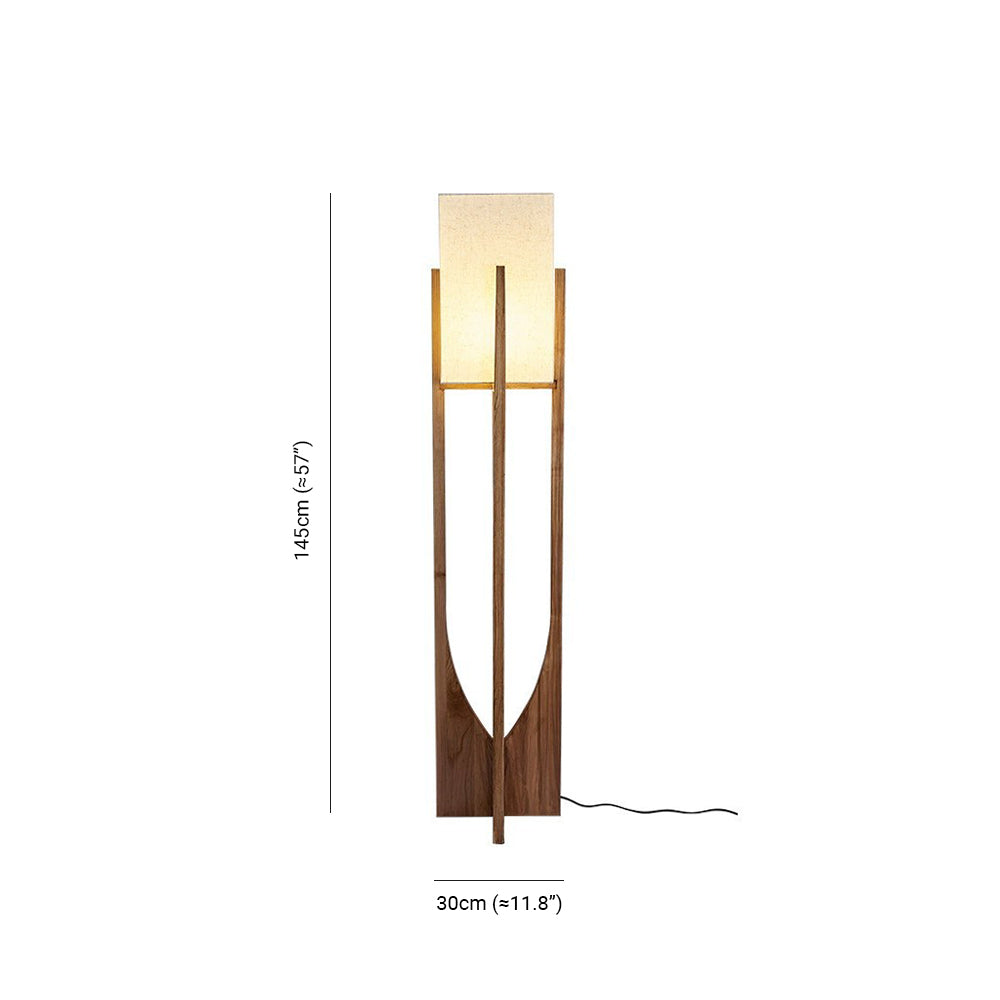 Unusual Wooden And Fabric Cylindrical Study Room Floor Lamp, Walnut/Burlywood, Trichromatic Light