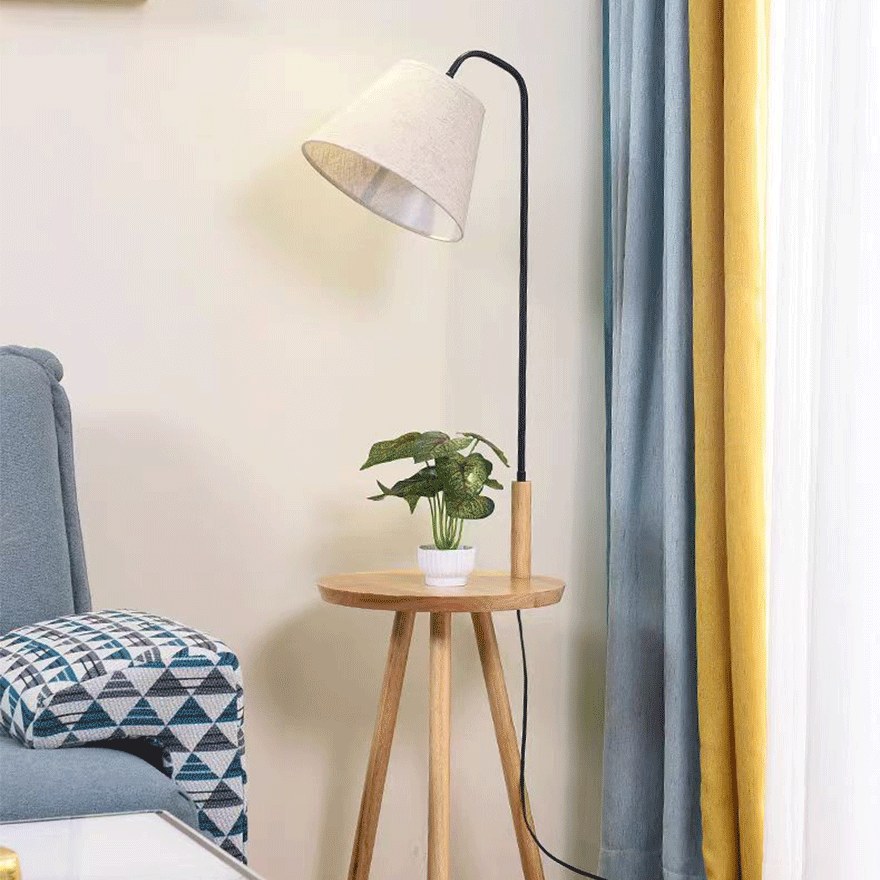 Unusual Metal And Wood And Fabric Hooded Living Room Floor Lamp, Walnut/Natural Wood