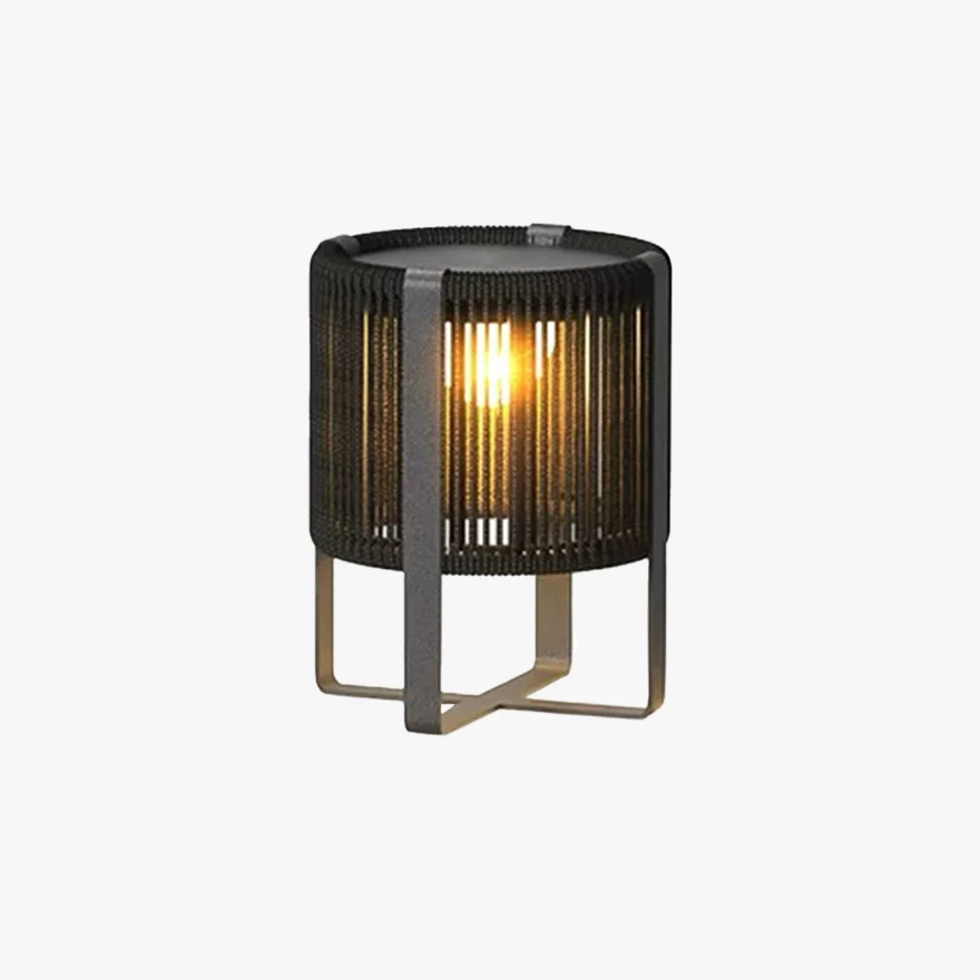 Unusual  Metal And Fiber Lantern Balcony Floor Lamp, Black