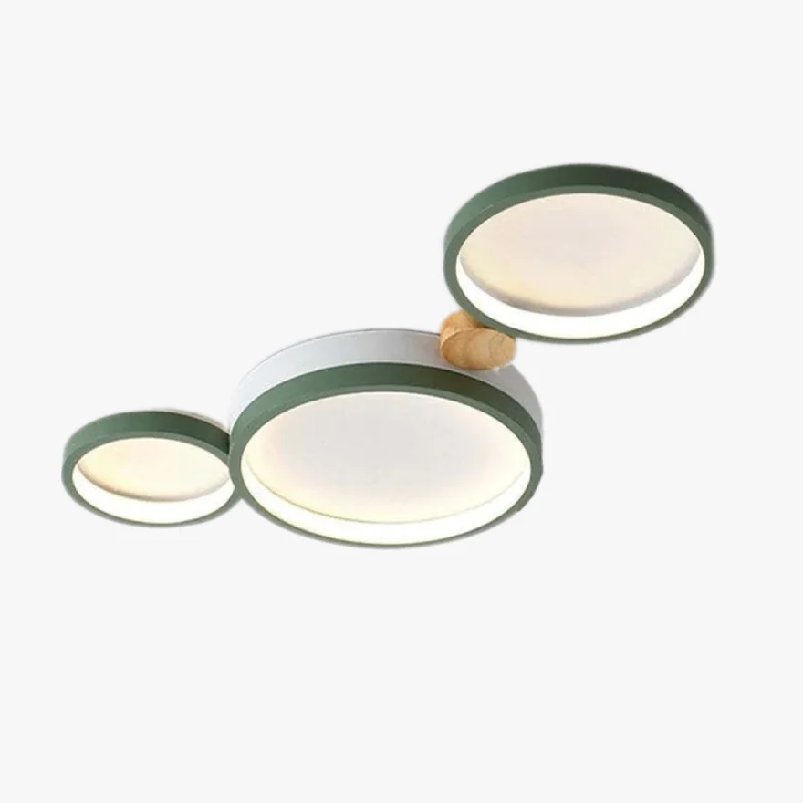 Contemporary Metal And Wooden Round Living Room Ceiling Light, Green/Grey/White