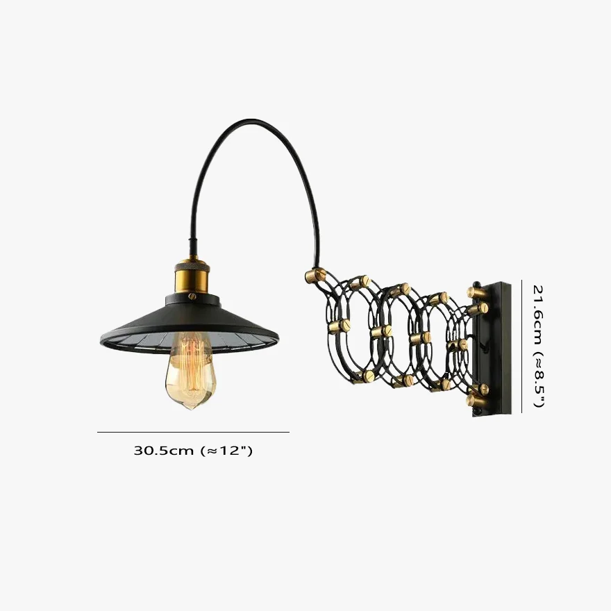 Art Deco Metal Pleated Extendable Bathroom Wall Lamp, Black