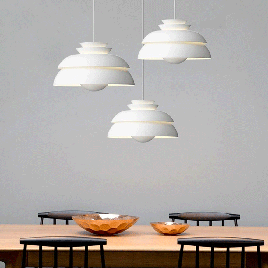 Morandi Metal Bowled Study Room Pendant Light, White