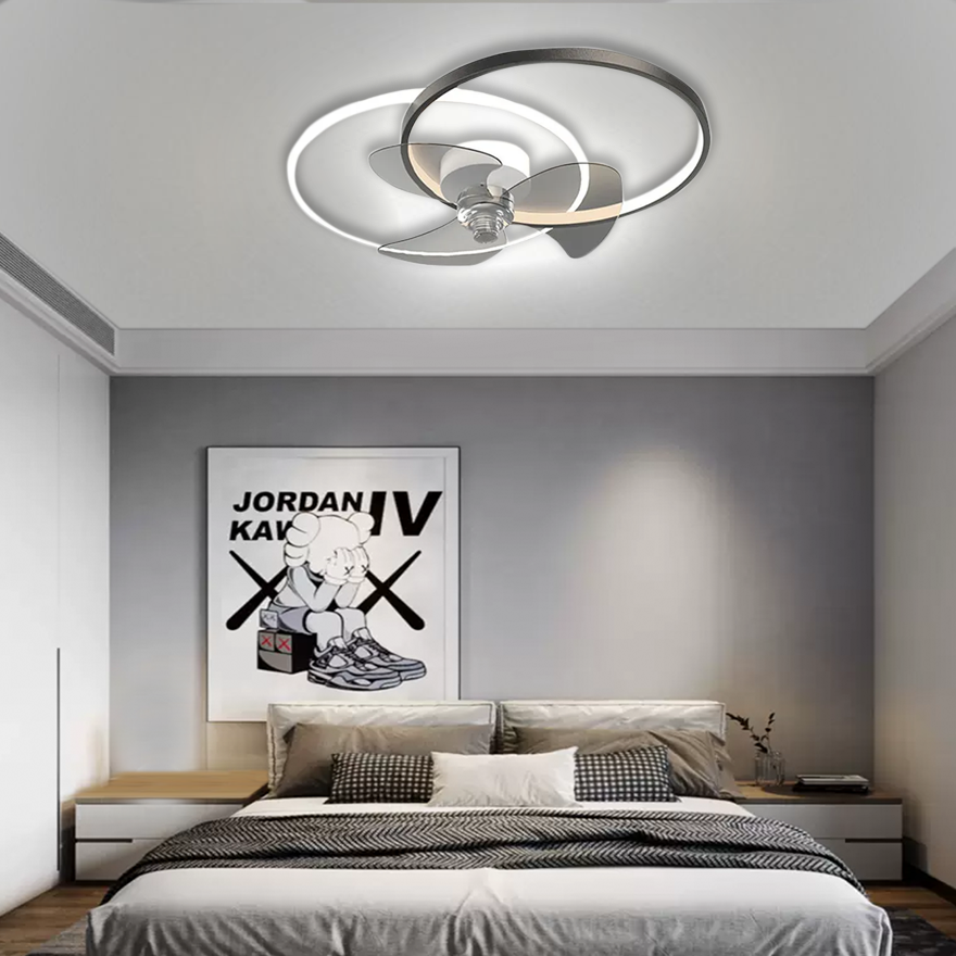 Modern Metal And Acrylic 2-Rings Dining Room Ceiling Fan, Black/White