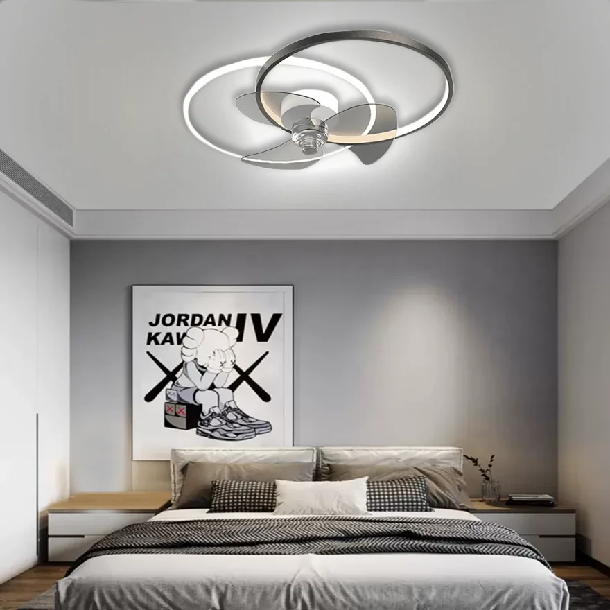 Modern Metal And Acrylic 2-Rings Dining Room Ceiling Fan, Black/White