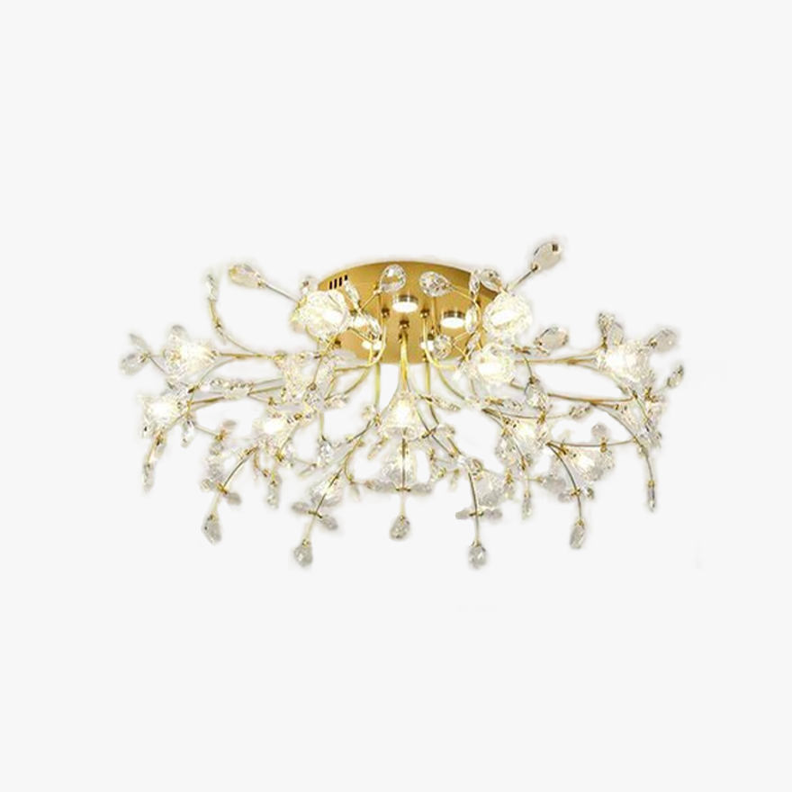 Decorative Metal And Glass Dendritic Living Room Ceiling Light, Gold, Trichromatic Light