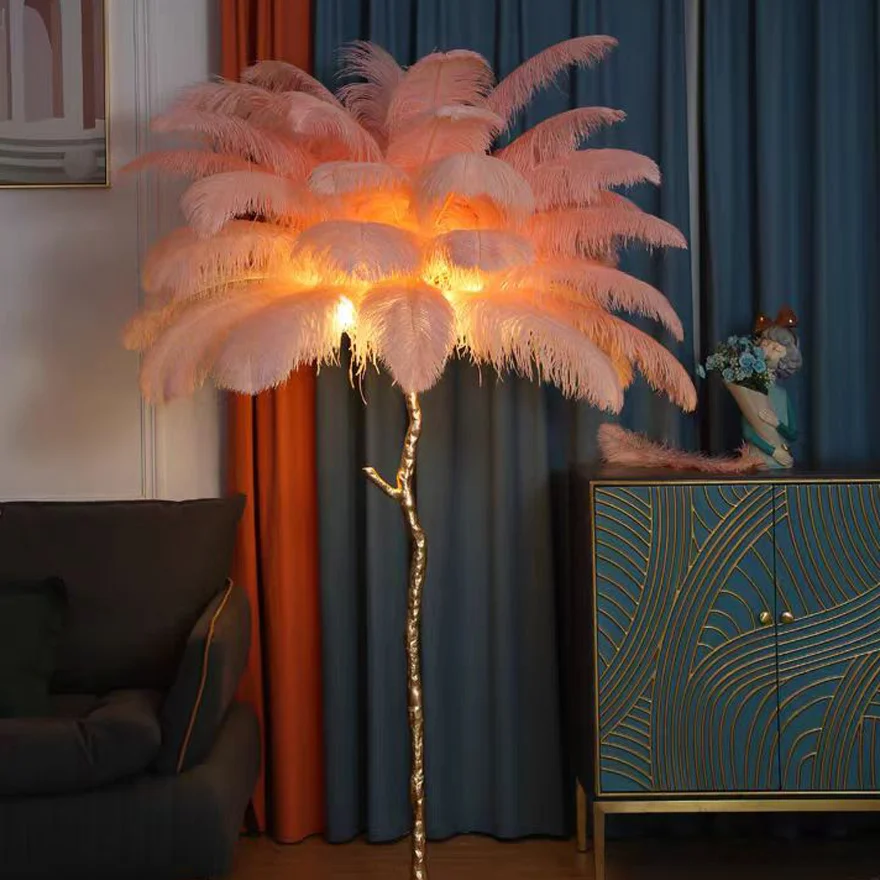 Art Deco Feather Dendritic Living Room Floor Lamp, 10 Color