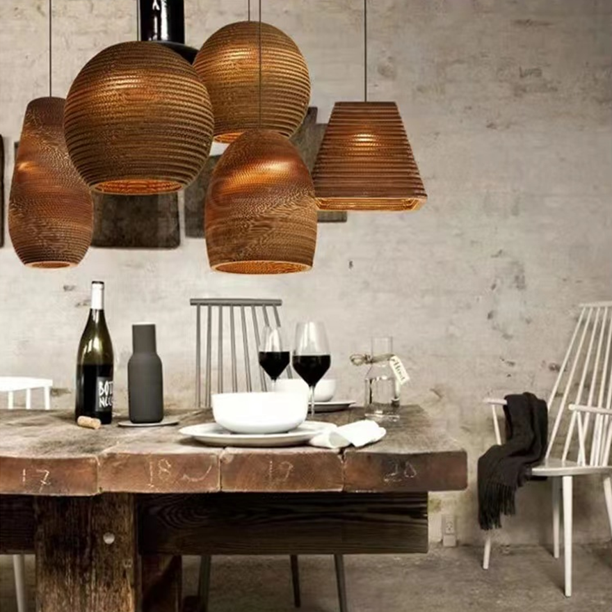 Boho Paper Geometric Dining Room Pendant Light, Log Color