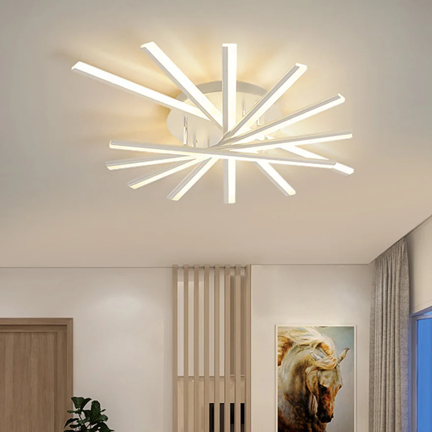 Contemporary Metal And Acrylic Linear Living Room Ceiling Light, Black/Gold/White, Trichromatic Light