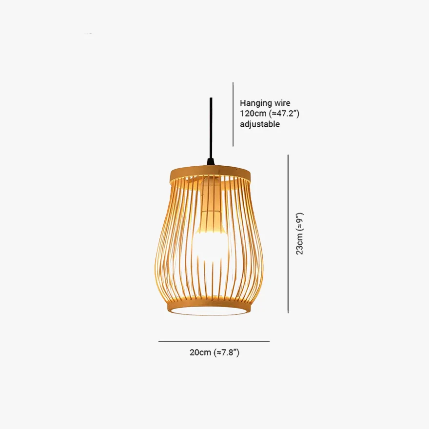 Boho Bamboo Lantern Dining Room Pendant Light, Natural Wood