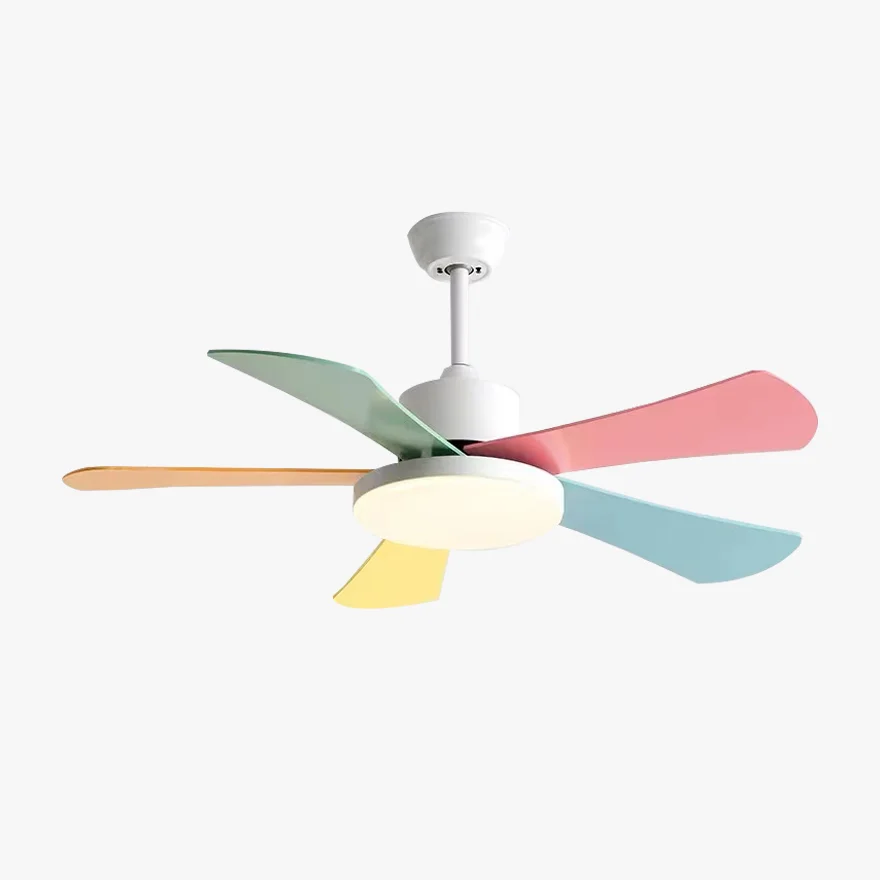 Art Deco Metal And Acrylic Round Study Room Ceiling Fan with Light, Green/Grey/Pink/White