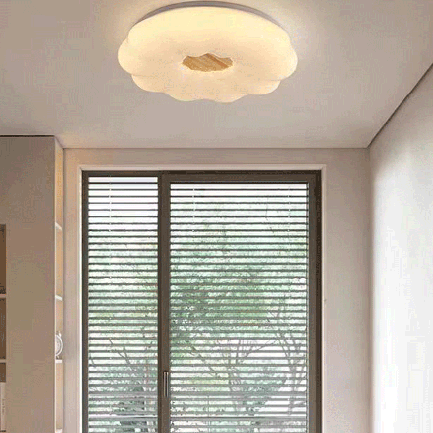 Designer Wooden And Acrylic Cloudy Living Room Ceiling Light, White