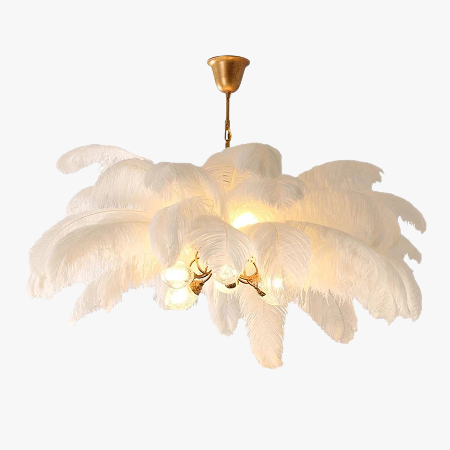 Art Deco Copper And Feather Cluster Bedroom Pendant Light, 8 Color