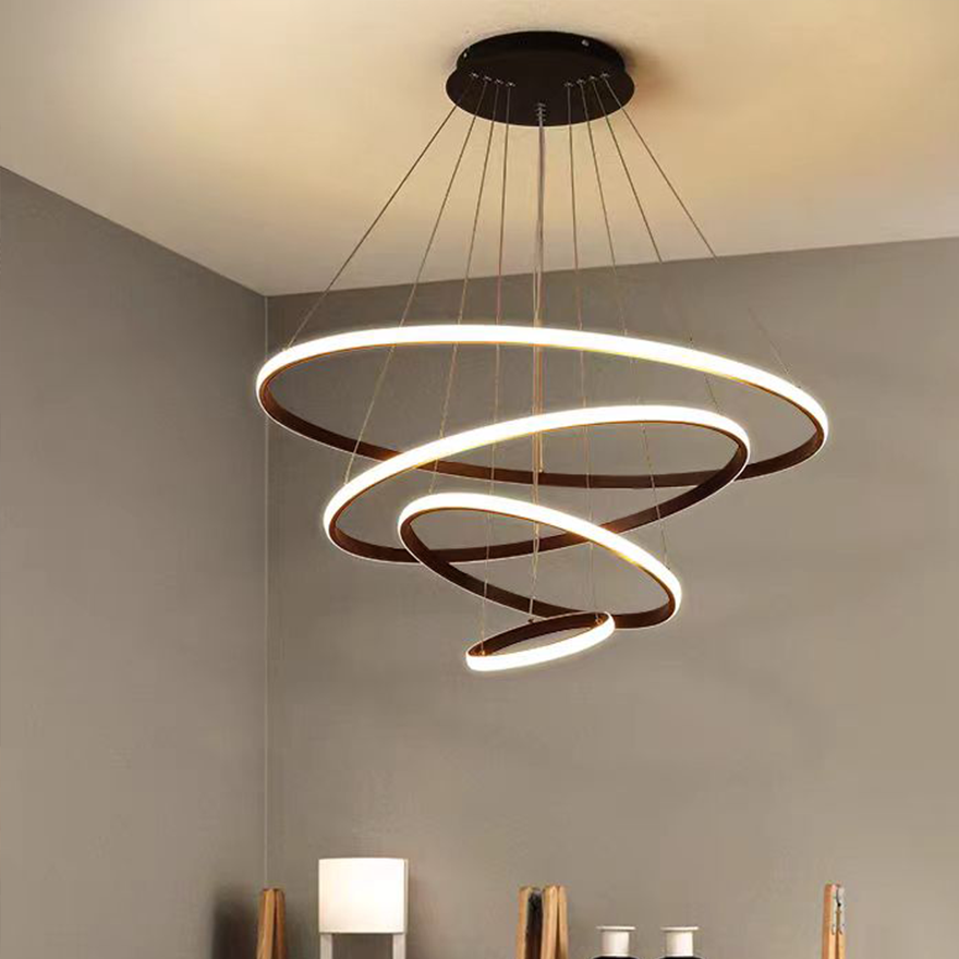 Minimalist Metal And Acrylic Ring Living Room Pendant Light, Black/Brown/Gold/White