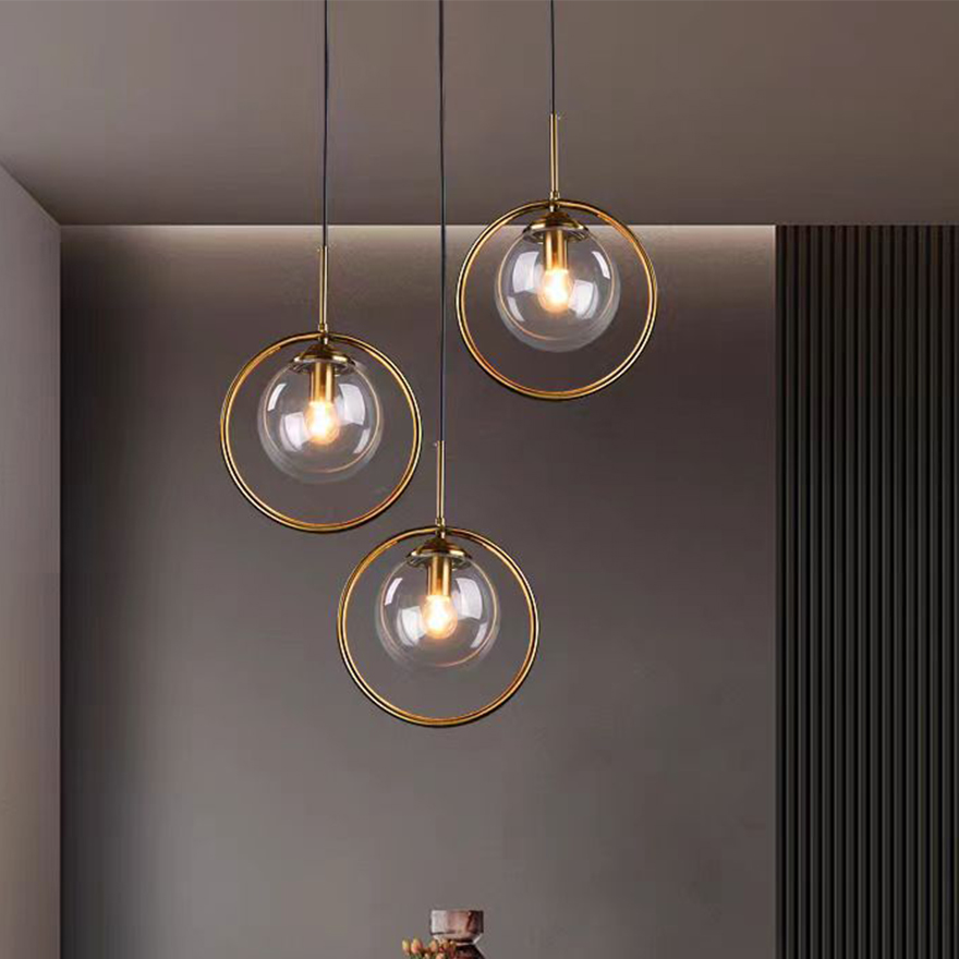 Modern Metal And Glass Bubble Dinning Room Pendant Light, Cognac/Grey/Clear