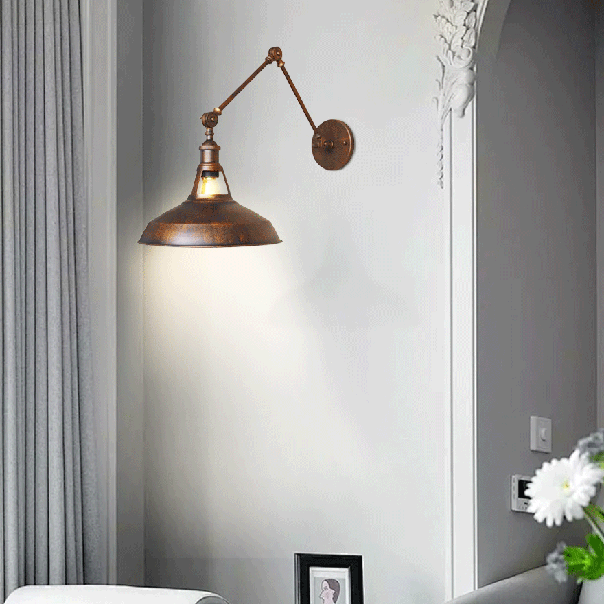 Industrial Metal Bowled Living Room Wall Lamp, Black/Rust