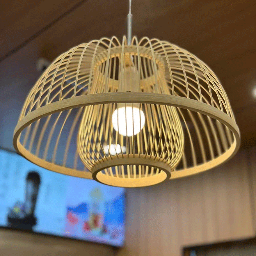 Boho Bamboo Bowled Study Room Pendant Light, Log Color