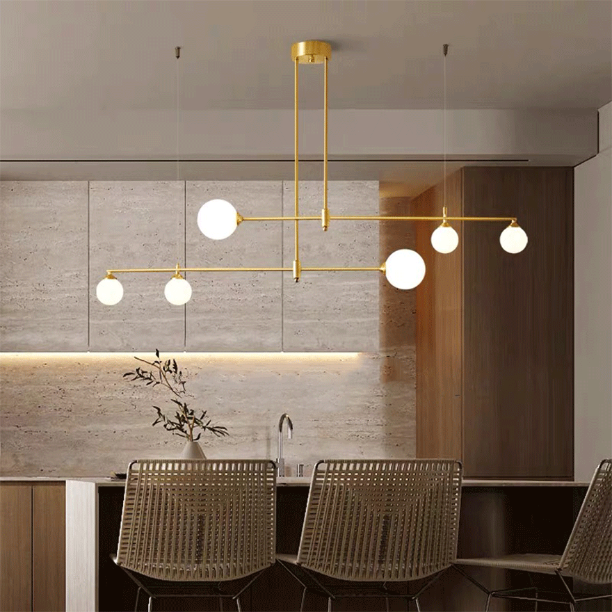 Contemporary Copper And Glass Bubble Dining Room Pendant Light, Gold