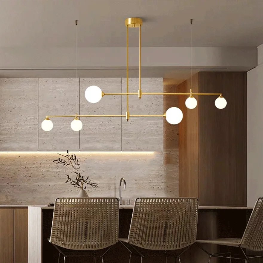 Contemporary Copper And Glass Bubble Dining Room Pendant Light, Gold