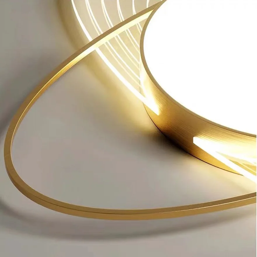 Modern Metal Annular And Elliptical Living Room Ceiling Light, Black/Gold