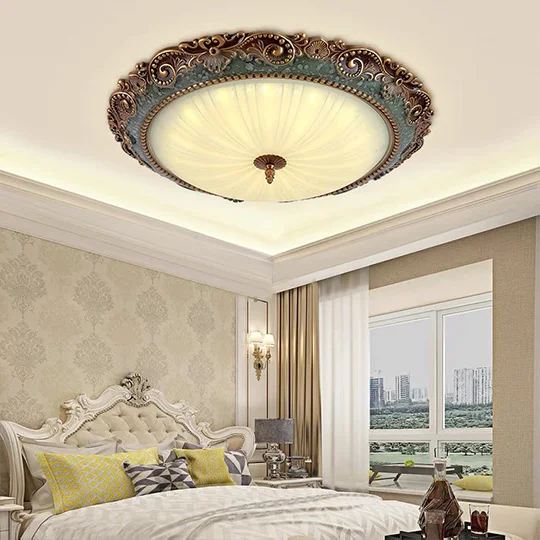 Royal  Resin And Glass Bowled Bedroom Ceiling Light, Antique Brass