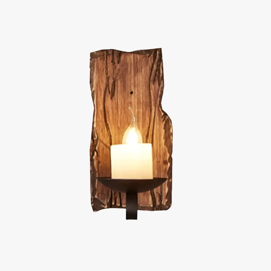 Farmhouse Metal And Wooden Rectangular Candle Living Room Wall Lamps, Natural Wood