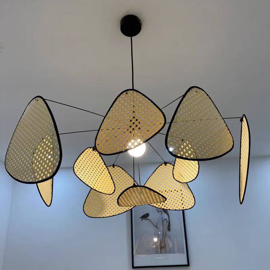 Designer Metal And Rattan Geometric Dining Room Pendant Light, Brown