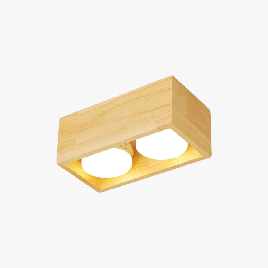 Unusual Wooden And Acrylic Square Bedroom Ceiling Light, Burlywood, Trichromatic Light