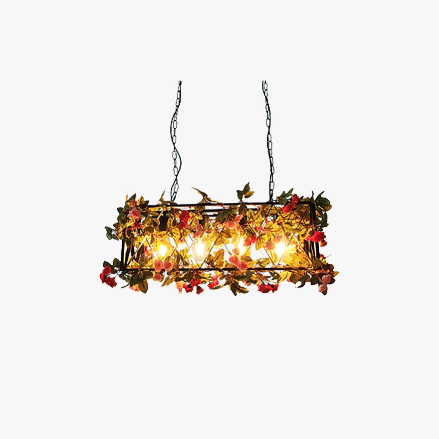 Decorative Metal And Artificial Plants Decoration Dining Room Pendant Light, Green/Pink