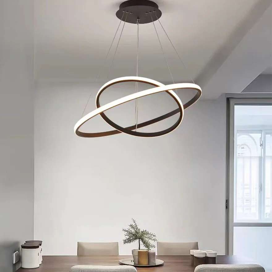 Minimalist Metal And Acrylic Ring Living Room Pendant Light, Black/Brown/Gold/White