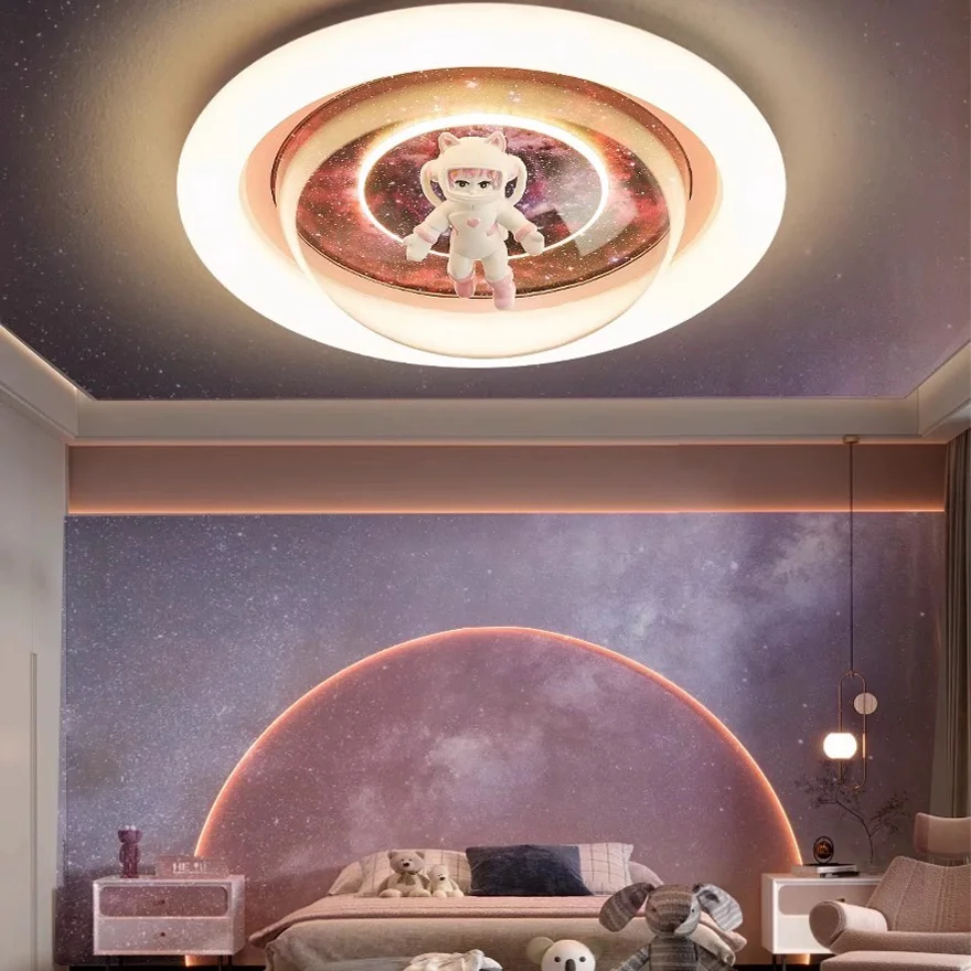 Art Deco Metal And Acrylic Astronaut Children's Room Ceiling Light, Blue/Pink, Trichromatic Light