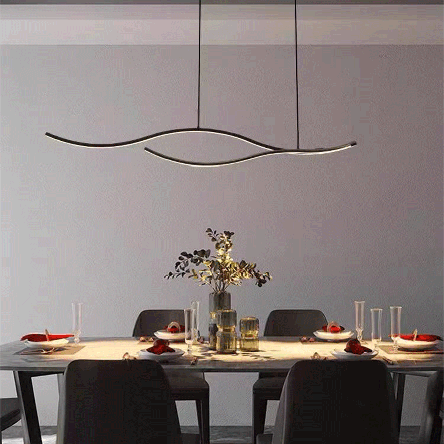 Modern Metal Wave Dining Room Pendant Light, Black/Gold