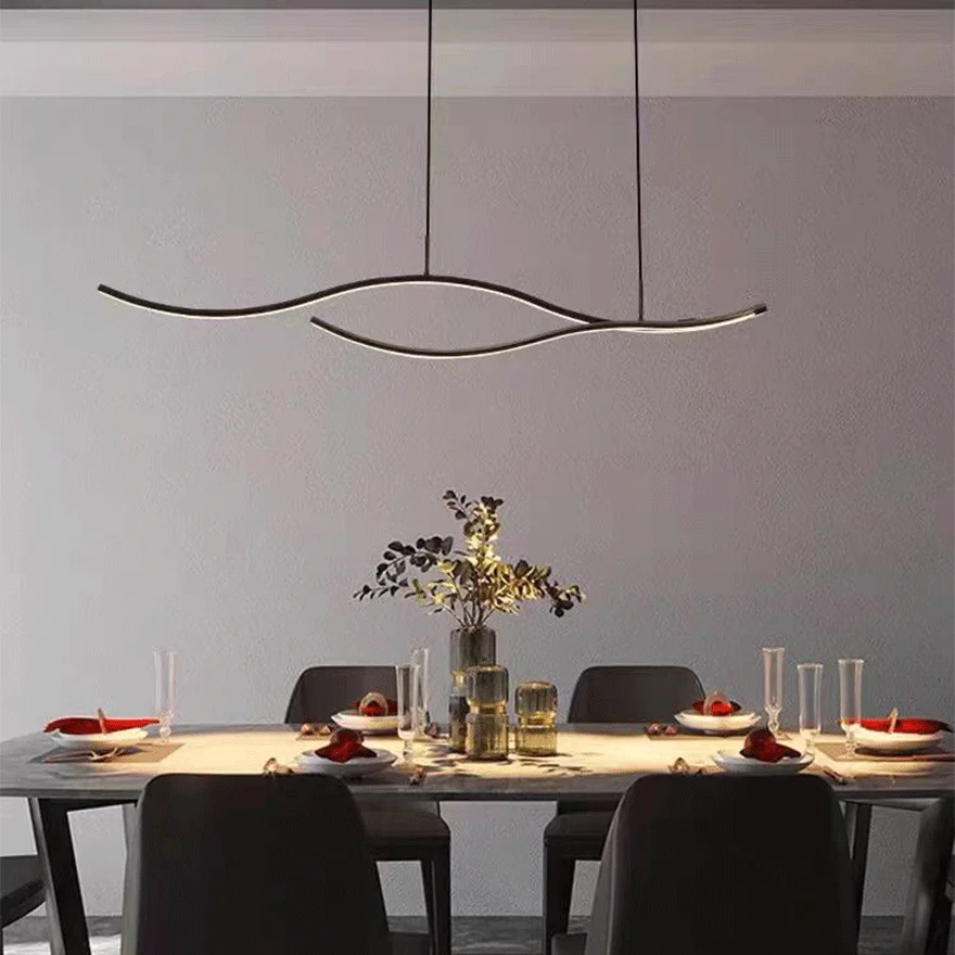 Modern Metal Wave Dining Room Pendant Light, Black/Gold