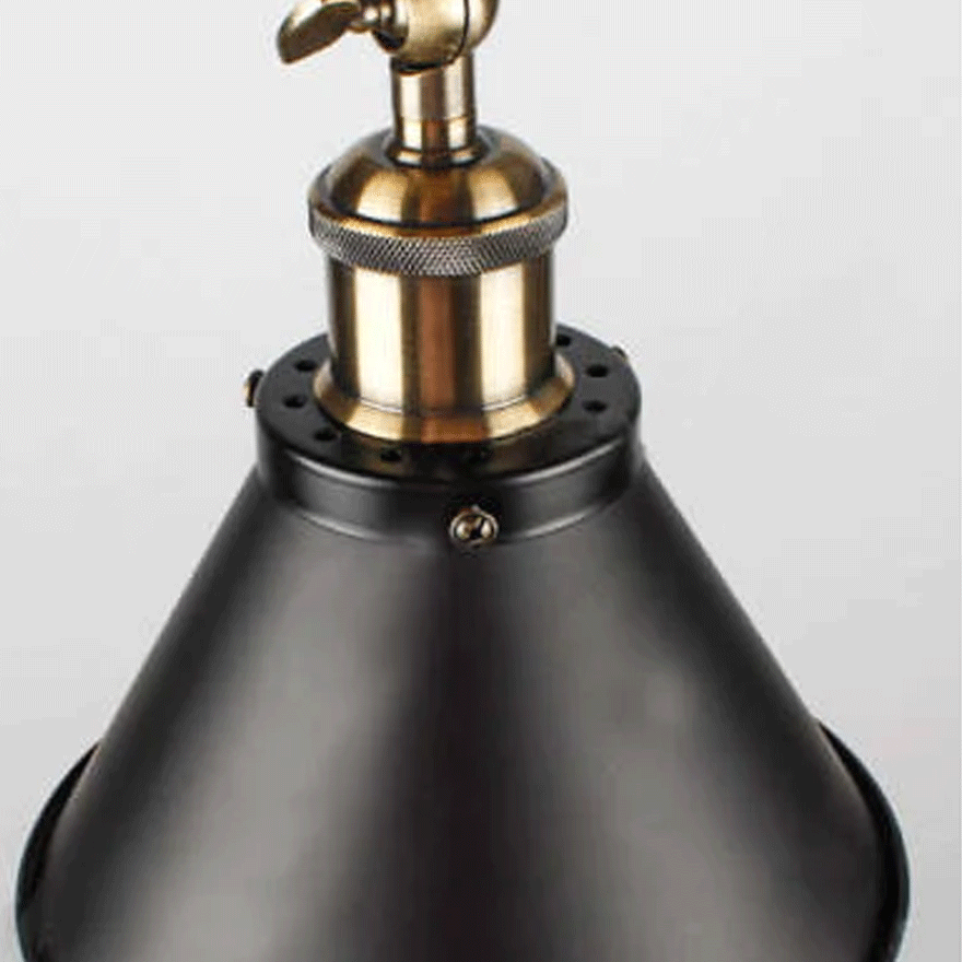 Industrial Metal Conical Bathroom Wall Lamp, Black