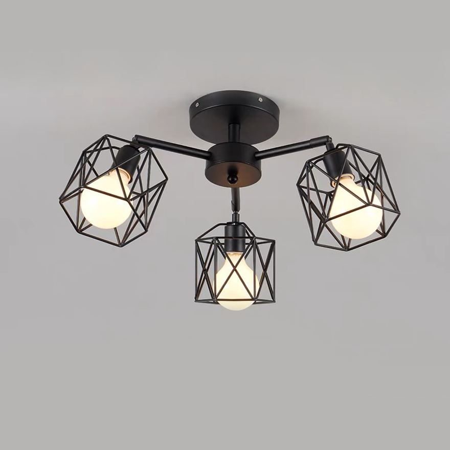 Industrial Metal Lantern Bedroom Ceiling Light, Black