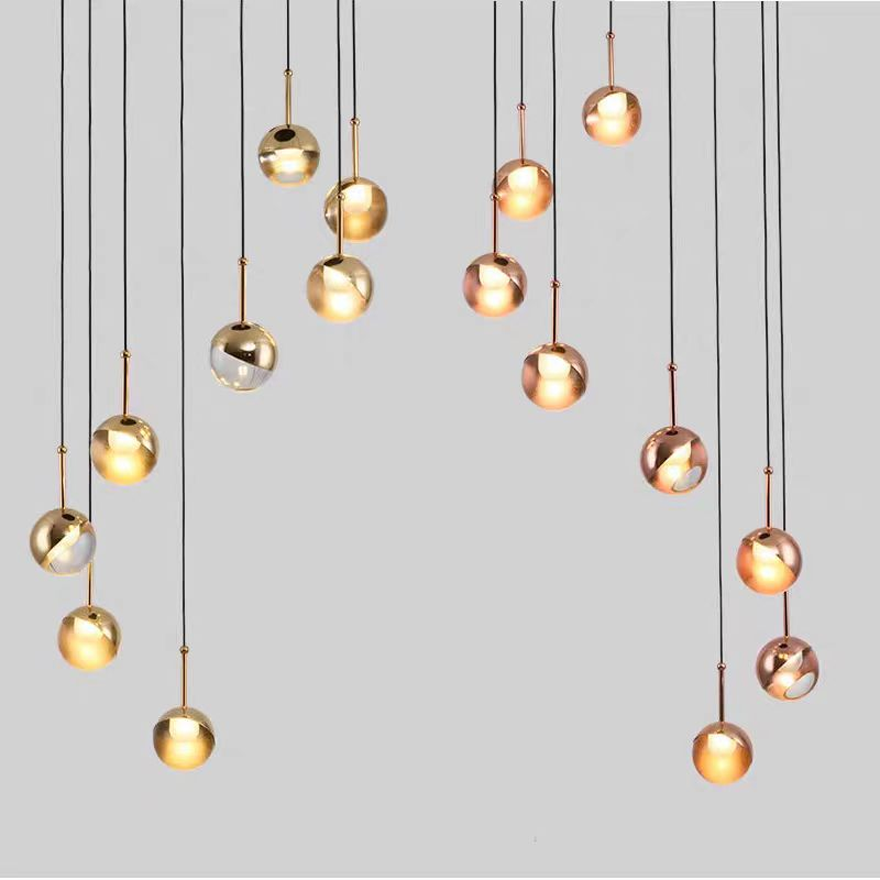 Designer Metal And Glass Globular Bedroom Pendant Light, Gold/Rose Gold