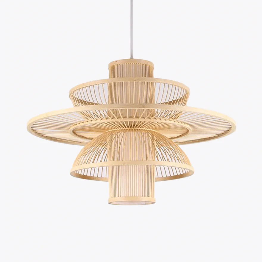 Boho Rattan Lotus-Shaped Study Room Pendant Light, Beige/Black/Brown